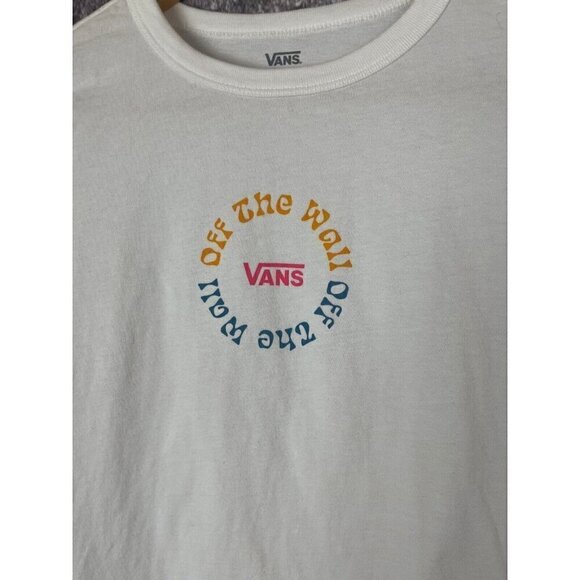 Vans T Shirt Women's Small Logo Palm Trees Graphic Off the Wall Tee Top Colorful - Picture 2 of 7
